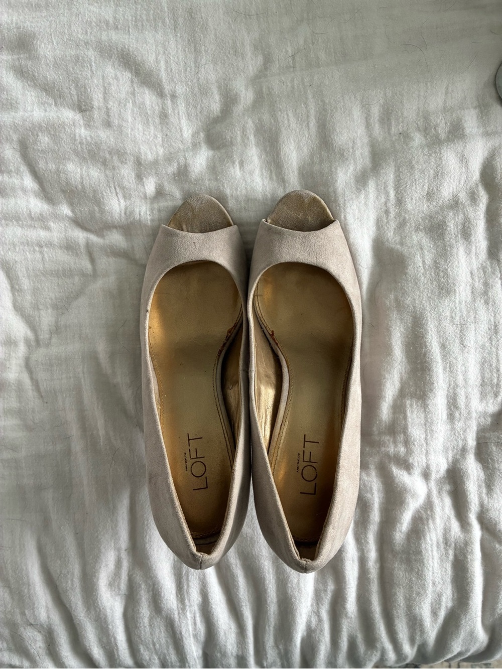 LOFT Taupe Open-Toe Ballet Flats